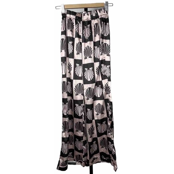 Pajama Pants Hi Waist Wide Leg Cuff Sleepwear Pink Black Seashell PJ Women Small - Picture 1 of 3